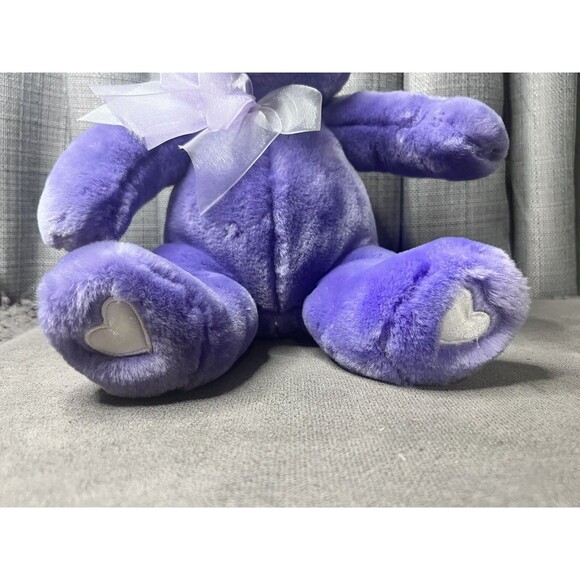 Commonwealth Purple Bear Plush Stuffed Animal Toy Teddy Bow Heart Nose 10 Inch - Picture 6 of 13